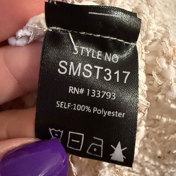 POL open knit cream long sleeve sweater size M pit-to-pit 24-29 Length-23.5 - Picture 6 of 7